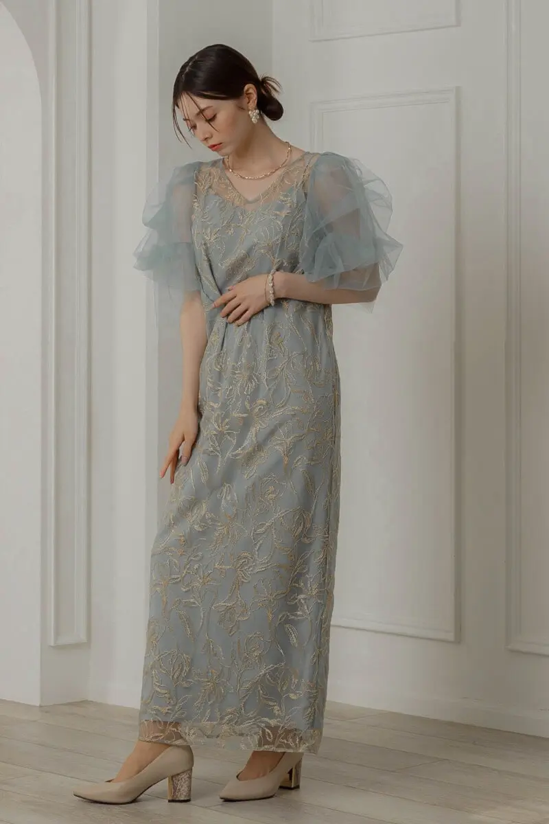 ブルーのフラッフィースリーブペンシルドレス | LE' RURE | S | 結婚式