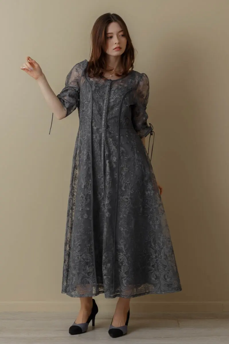 ブルーのエンブロイダリーレイヤードドレス | Dorry doll | M