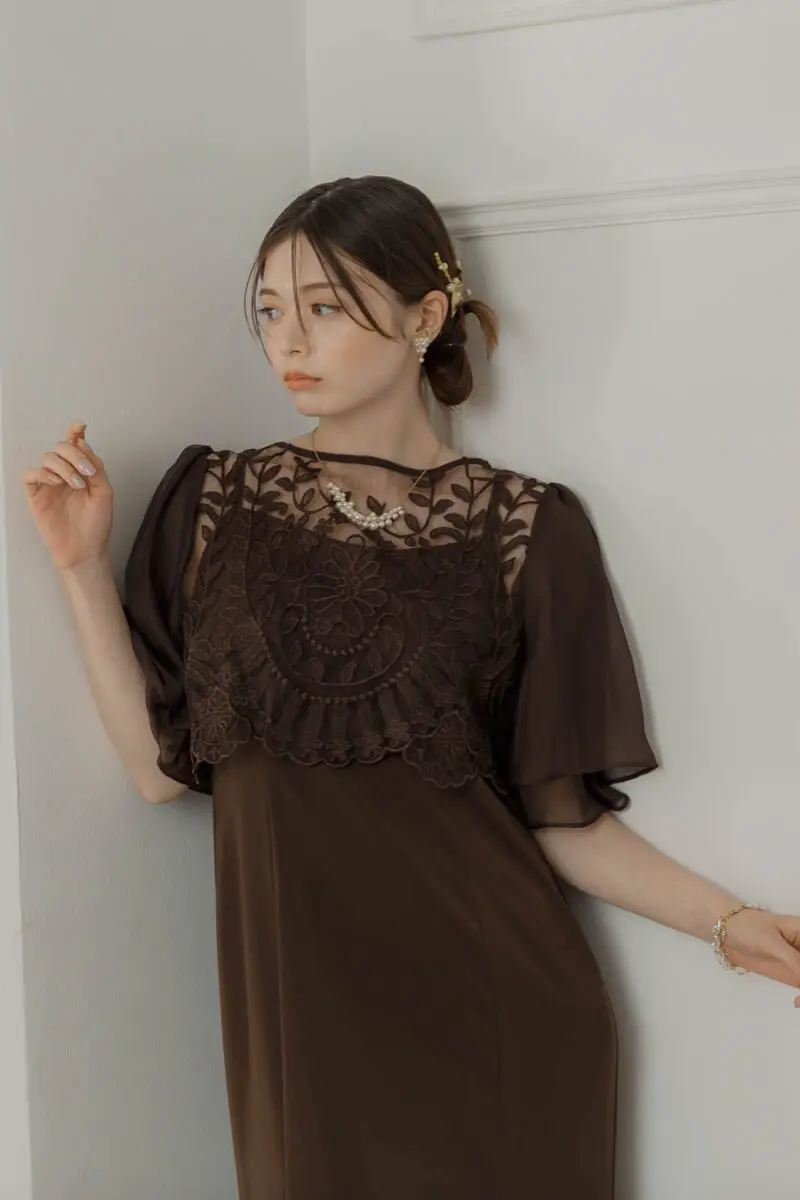 ブラウンのリーフブラウスマーメイドドレス | Dorry doll | M | 結婚式