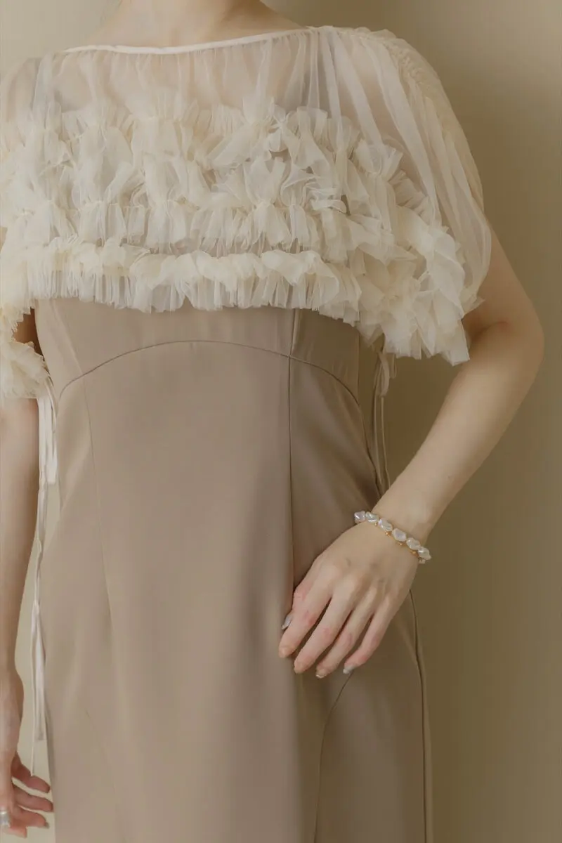 ベージュのチュールトップスセットドレス | ANDRESD | M | 結婚式