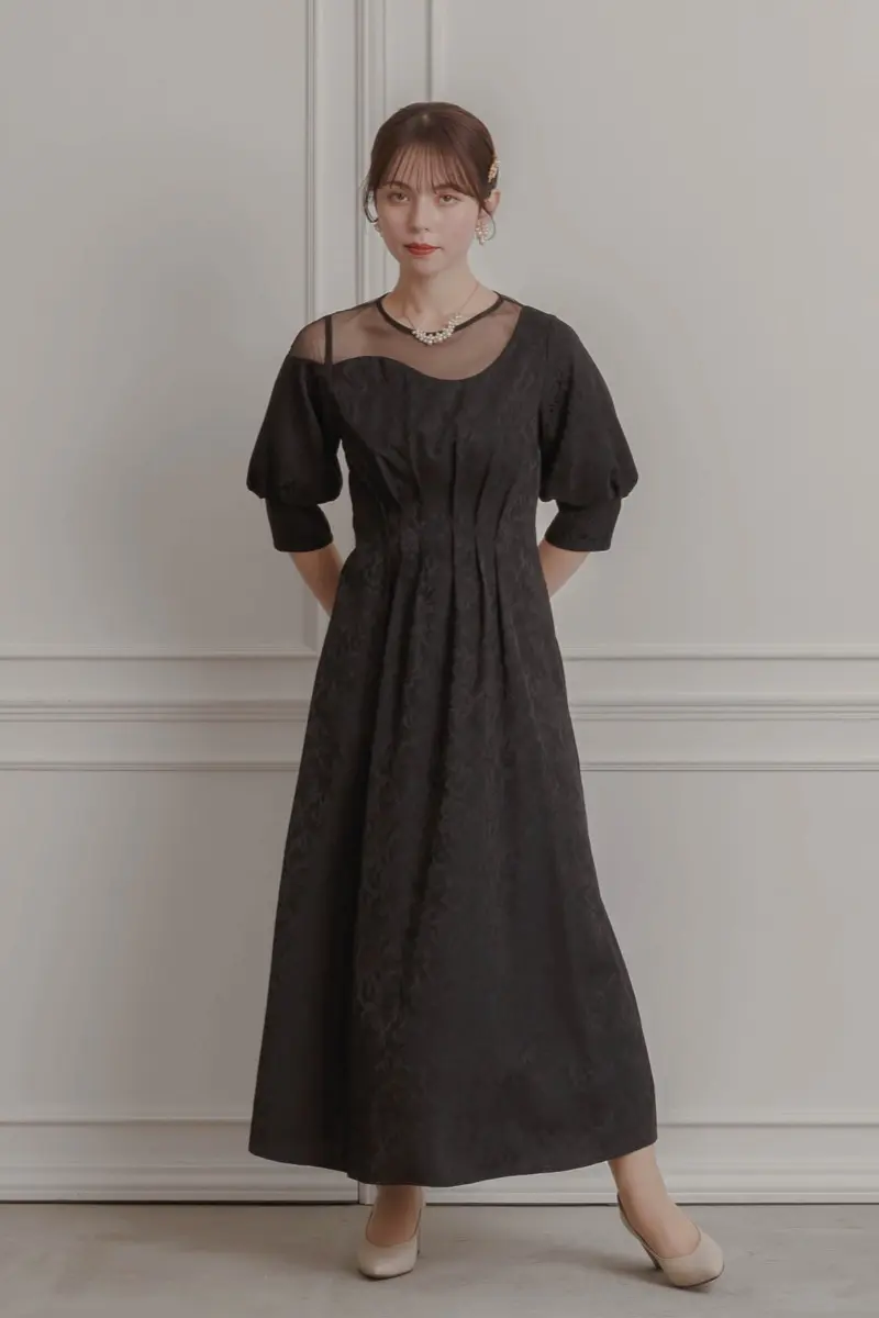 ブラックのイレギュラーデコルテドレス | LE' RURE | M | 結婚式