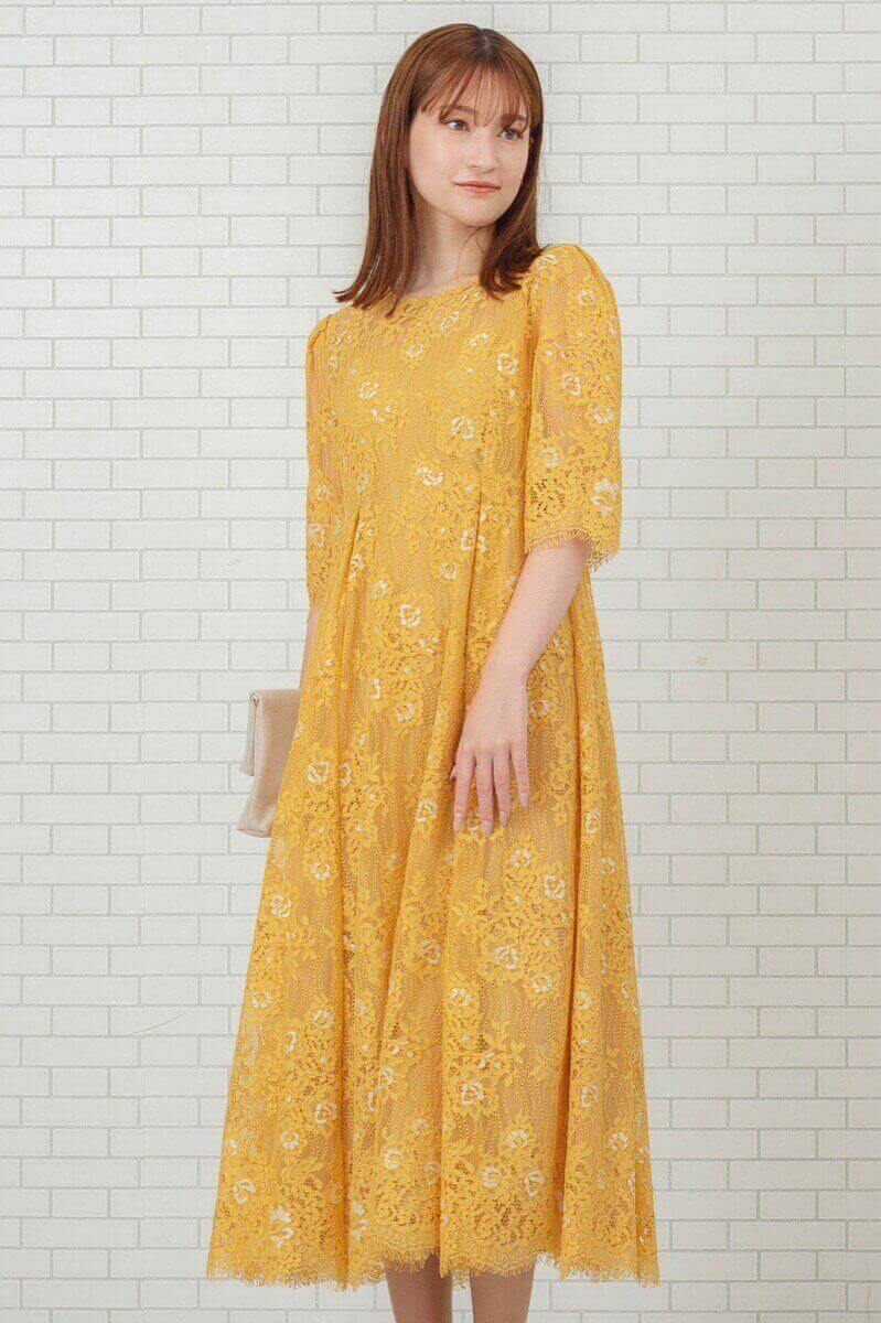 イエローの配色レースエプロンドレス | Dorry doll | M | 結婚式