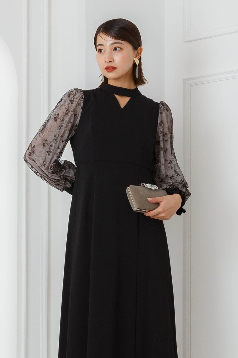ブラックのエンブロイダリースリーブドレス | ANDRESD | S | 結婚式