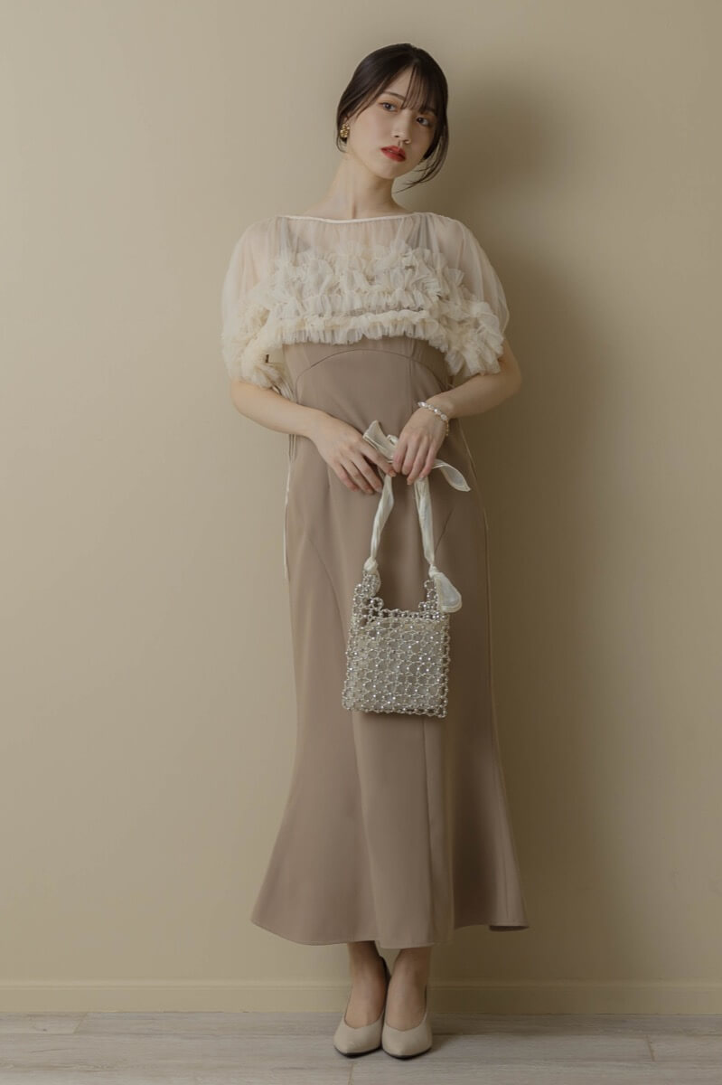 ベージュのチュールトップスセットドレス | ANDRESD | M | 結婚式