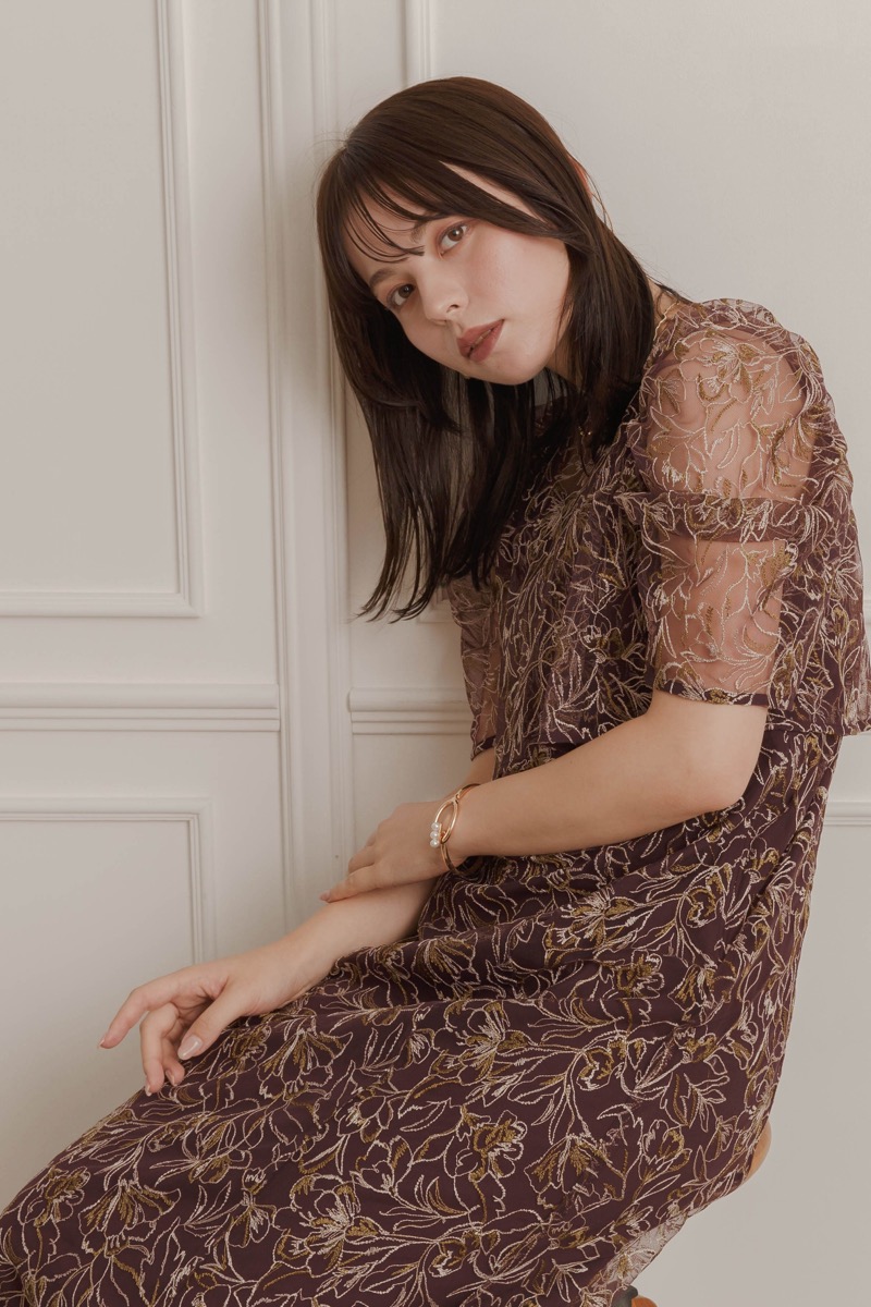 ボルドーの総レースレイヤードドレス | LE' RURE | M | 結婚式