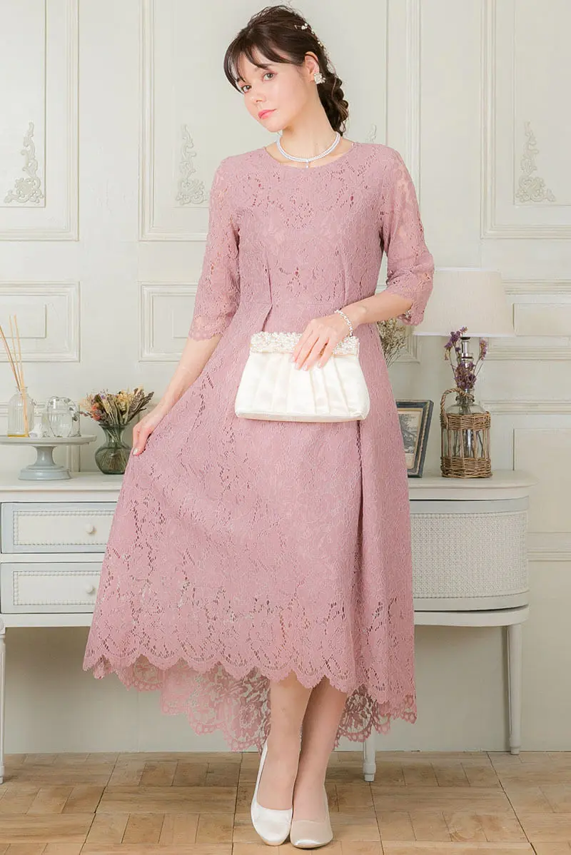 ピンクの総レースイレヘムドレス | GIRL | M | 結婚式パーティーの