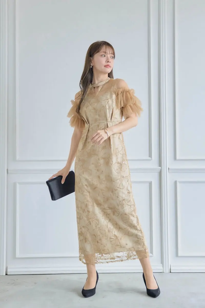 イエローのスパンコール刺繍レースドレス | ANDRESD | M | 結婚式