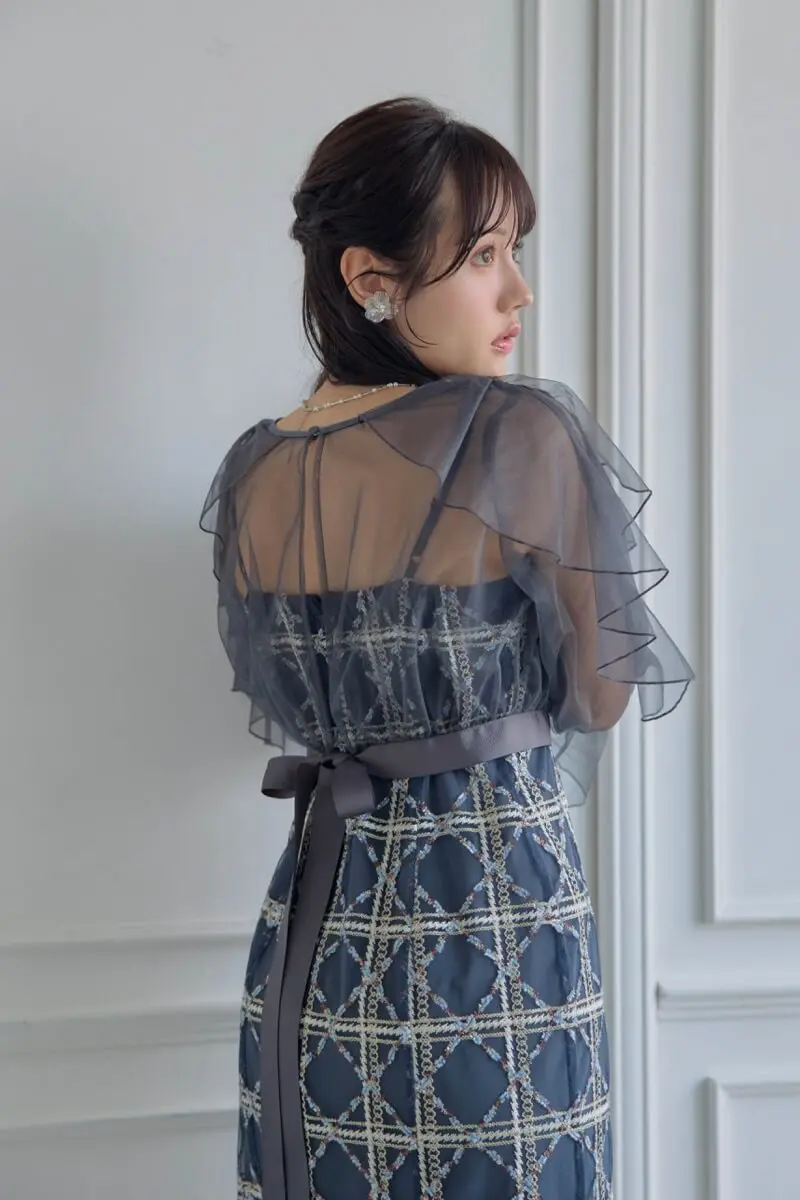 ネイビーのボレロ付きチェックレースドレス | Dorry doll | M | 結婚式