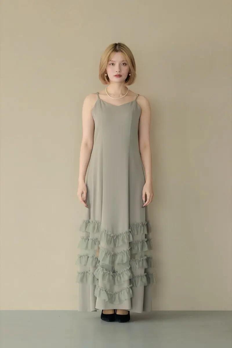 グレージュのトランスペアレントヘムセットアップドレス | et.UNiVER