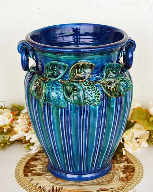 イタリア製 輸入雑貨 フラワーベース 花瓶 ブルー フルーツ トスカーナ