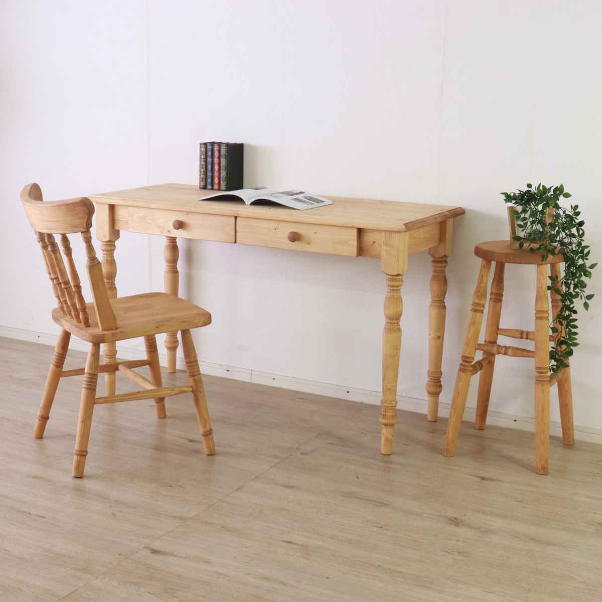 ワークデスク 引き出し付き 幅120cm 天然木 カントリー調 （ デスク