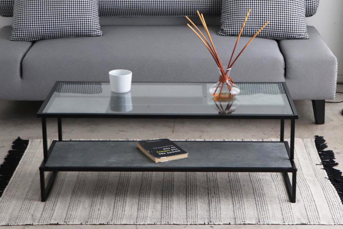 ローテーブル 幅105cm ガラス天板 センターテーブル ロジック