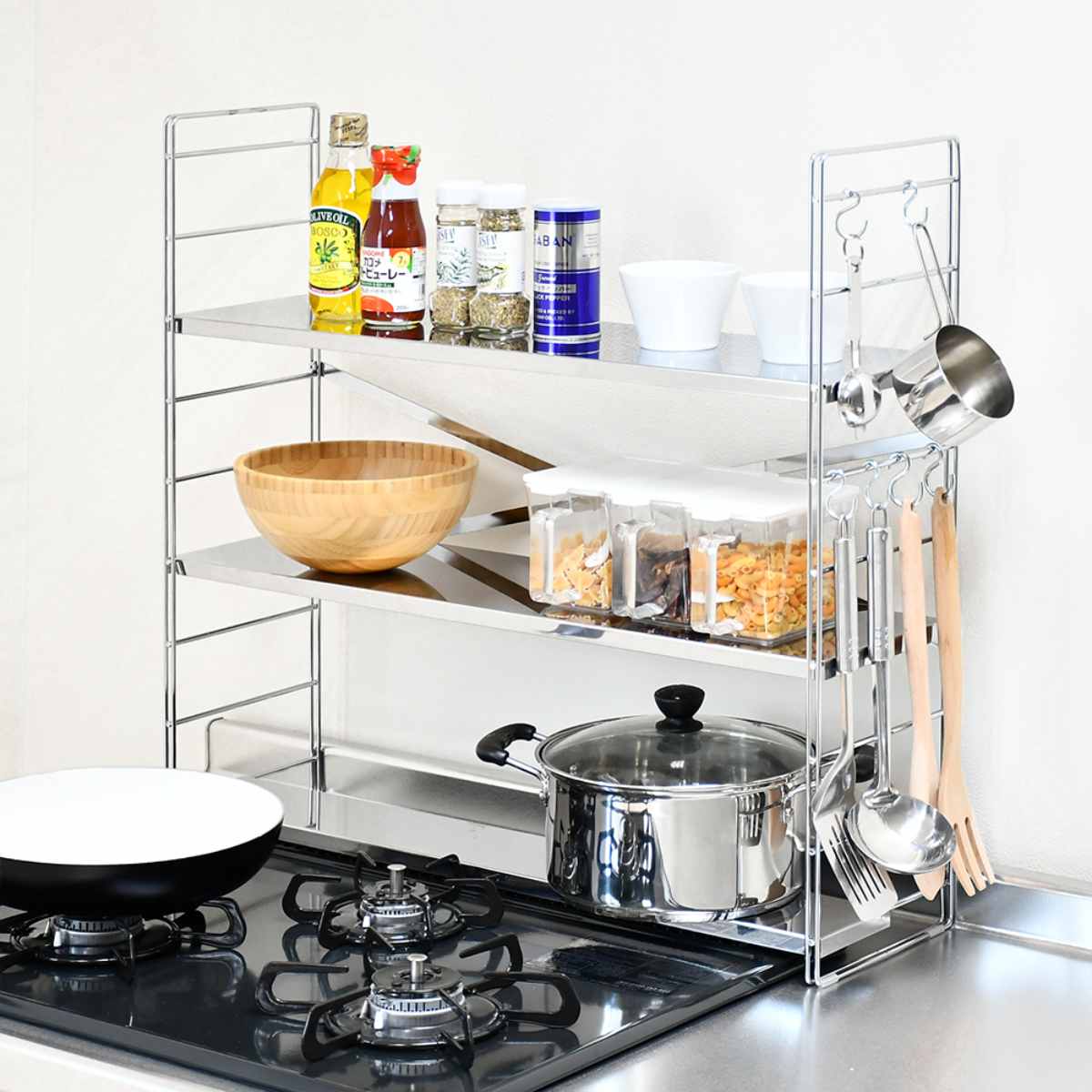 コンロ奥ラック コンロ奥多機能ラック 幅65cm 3段 （ ステンレス