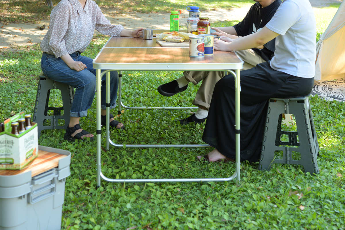 アウトドアテーブル 奥行80cm 高さ3段階調節 フォールディングテーブル