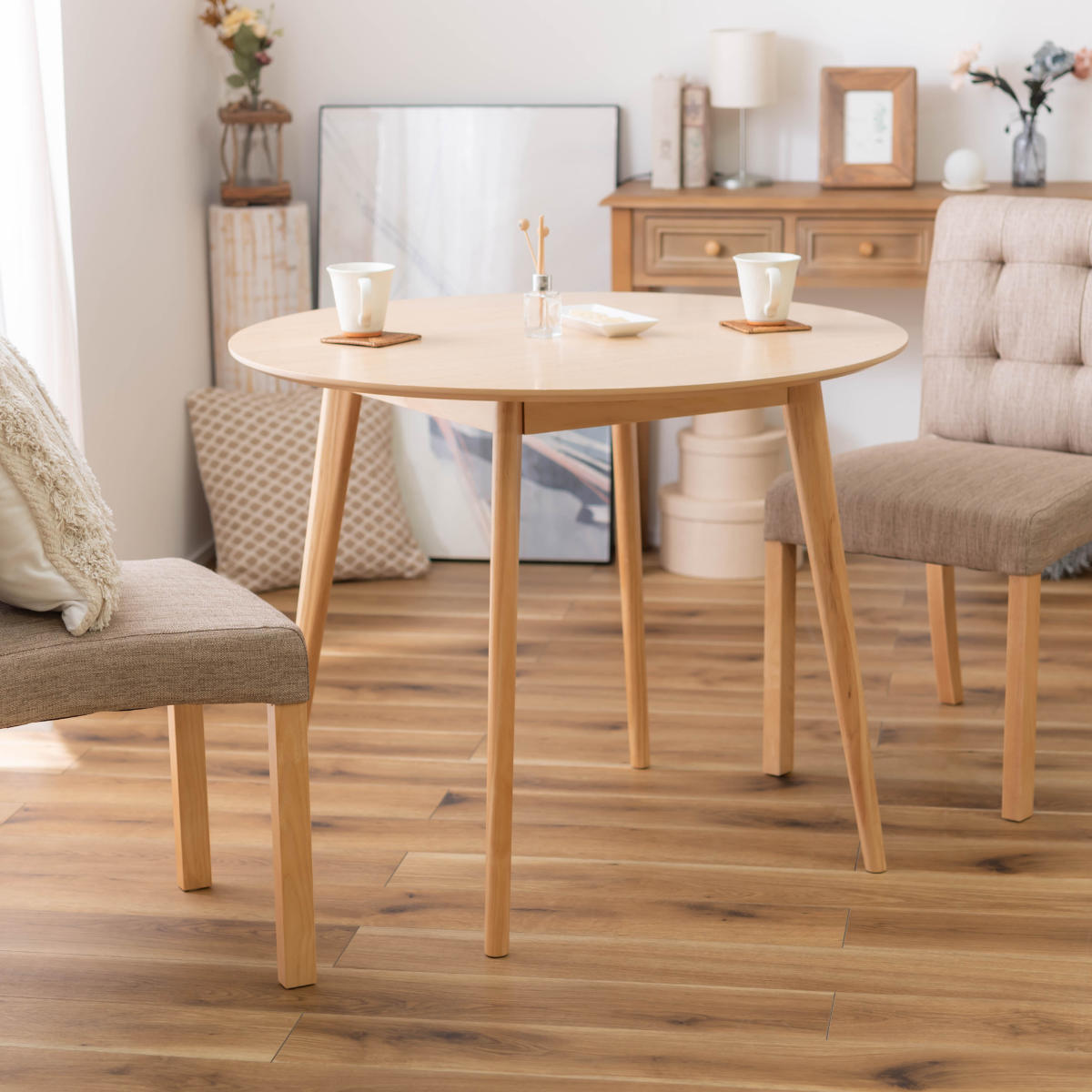 ダイニングテーブル 幅90cm 円型 木目調 （ カフェテーブル ダイニング