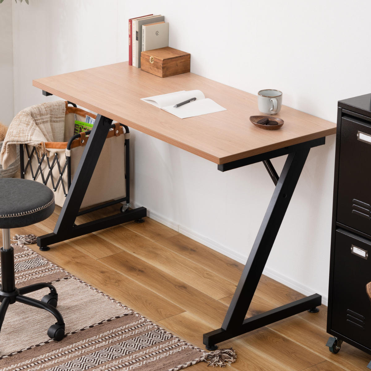 デスク 幅120cm アジャスター付き （ 木目調 おしゃれ パソコンデスク