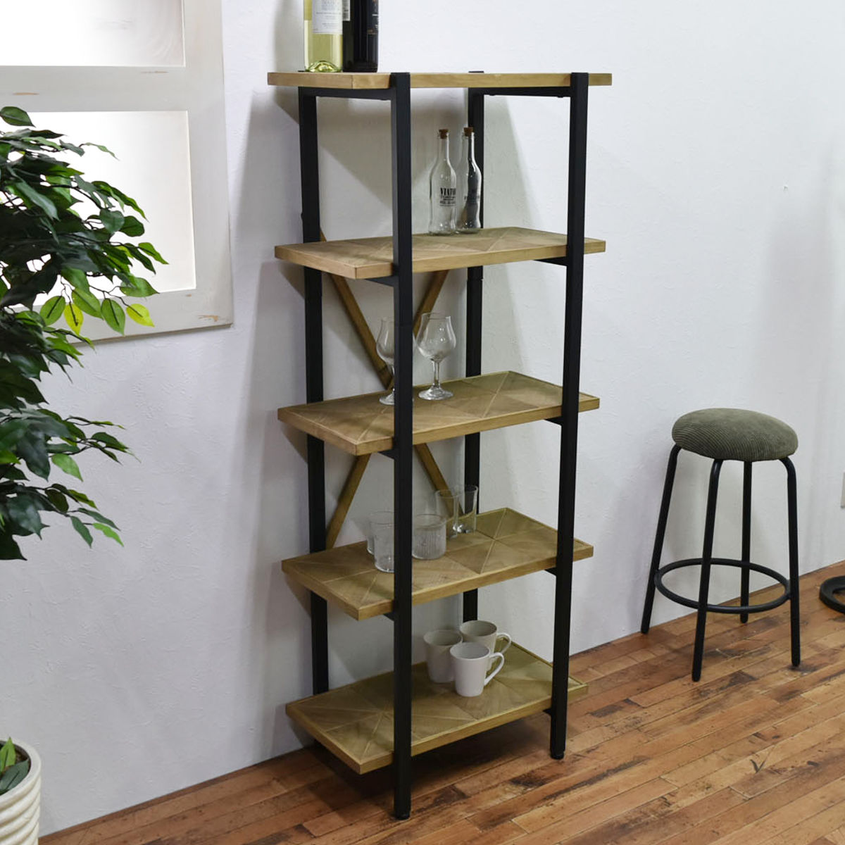 オープンラック 幅61cm 5段 組木 古材風 KALEIDO （ 本棚 収納棚 収納