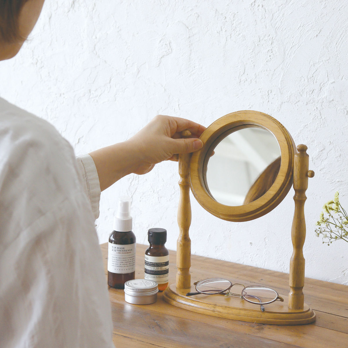 スタンドミラー ラウンド ヴィンテージ調 ナインマーケ （ 角度調整