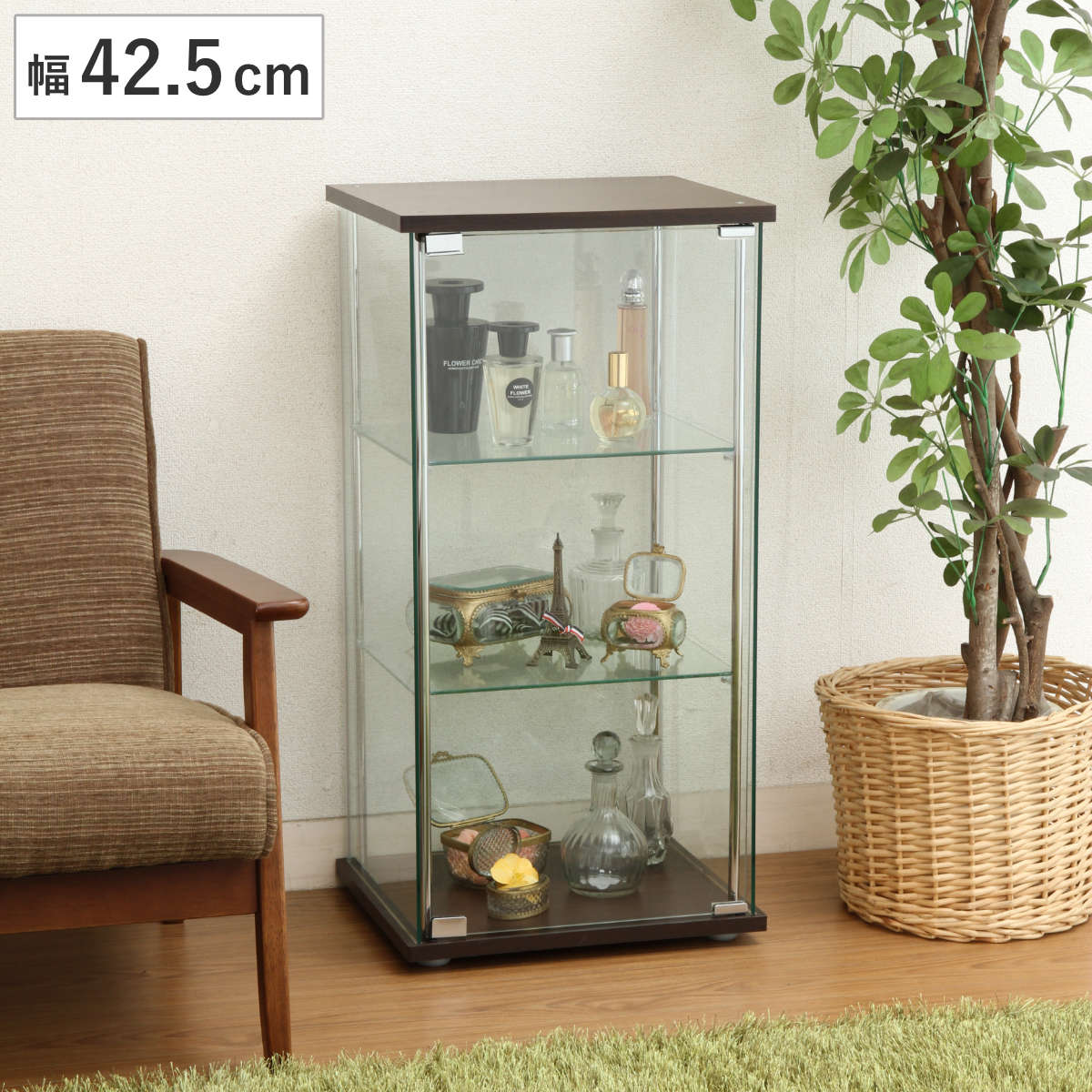 ショーケース 幅42.5cm 3段 コレクションケース ガラス製