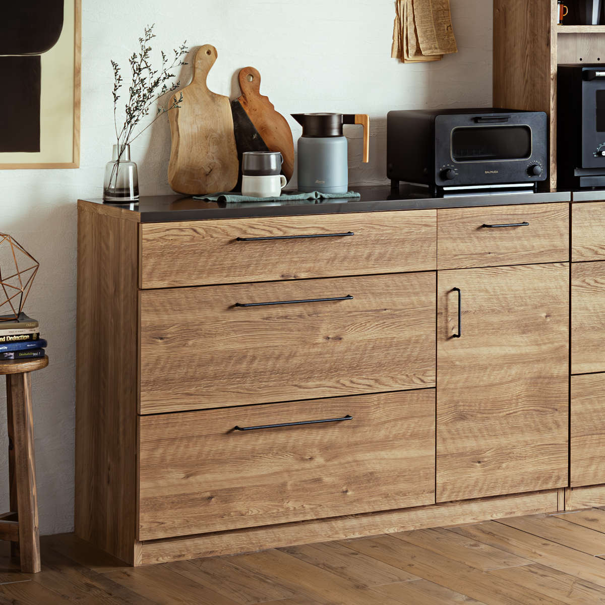 キッチンカウンター 幅120cm 高さ85cm 引出し4杯 開き戸 特殊鋼板 日本