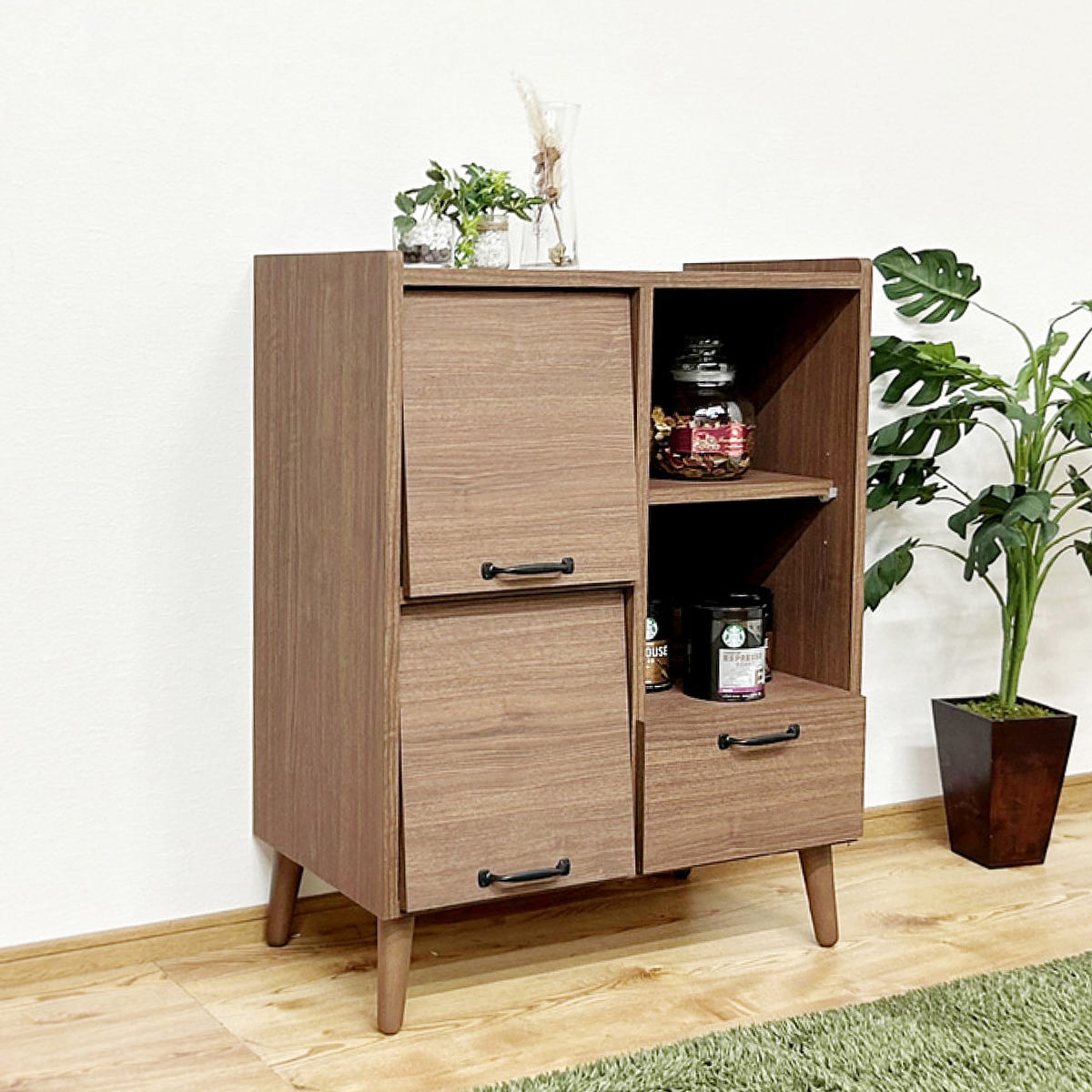 キャビネット 幅72cm フラップ扉 日本製 （ 本棚 ラック 棚 フラップ