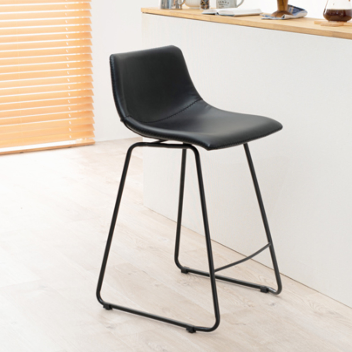 カウンターチェア 座面高60cm 四角タイプ レザー調 フットレスト