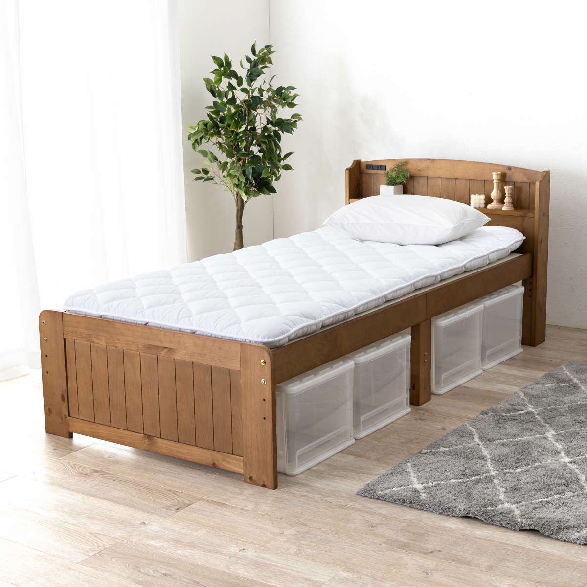 ベッド シングル 高さ調節 3段階 木製 すのこ （ ベット 天然木 ベッド