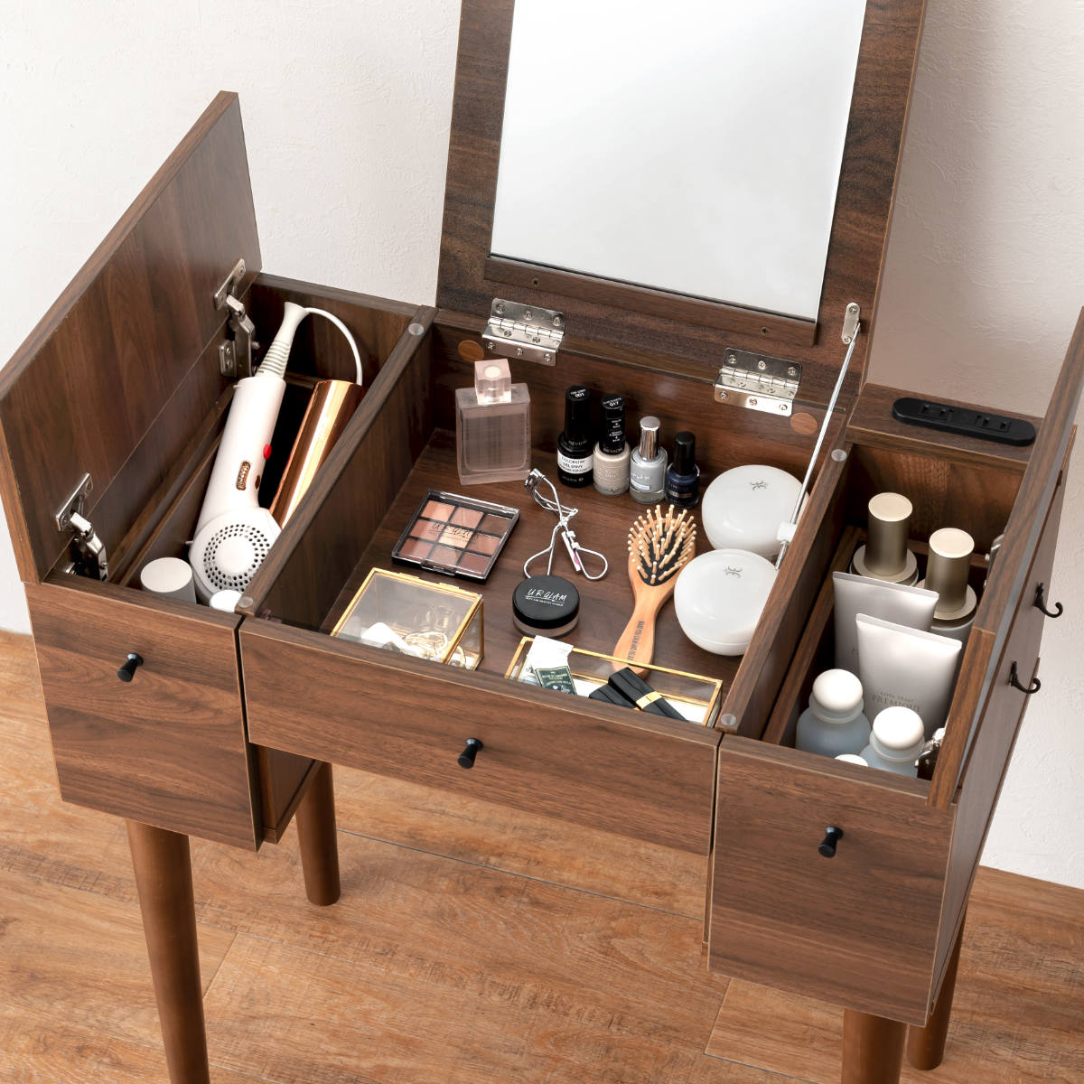 ドレッサー 幅69cm スツール 角度調節 コンセント （ ドレッサーデスク