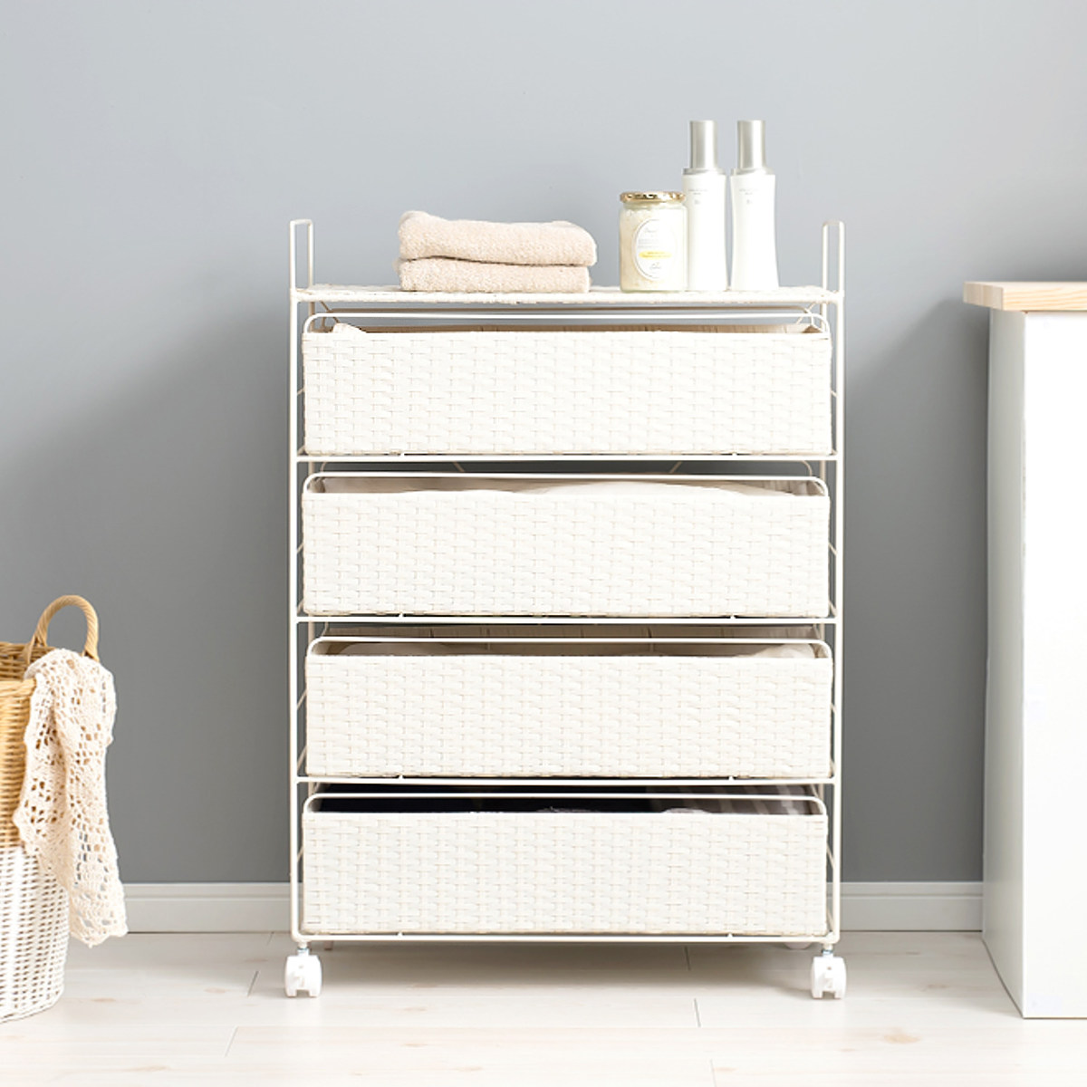 ランドリーチェスト 4段 幅60cm 高さ85cm キャスター付 引出し