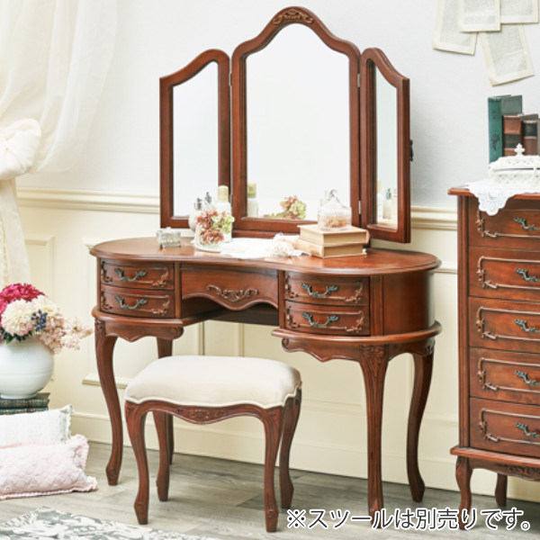 ドレッサー 幅115cm 猫脚 姫系 三面鏡 アンティーク調 メイク台 鏡台