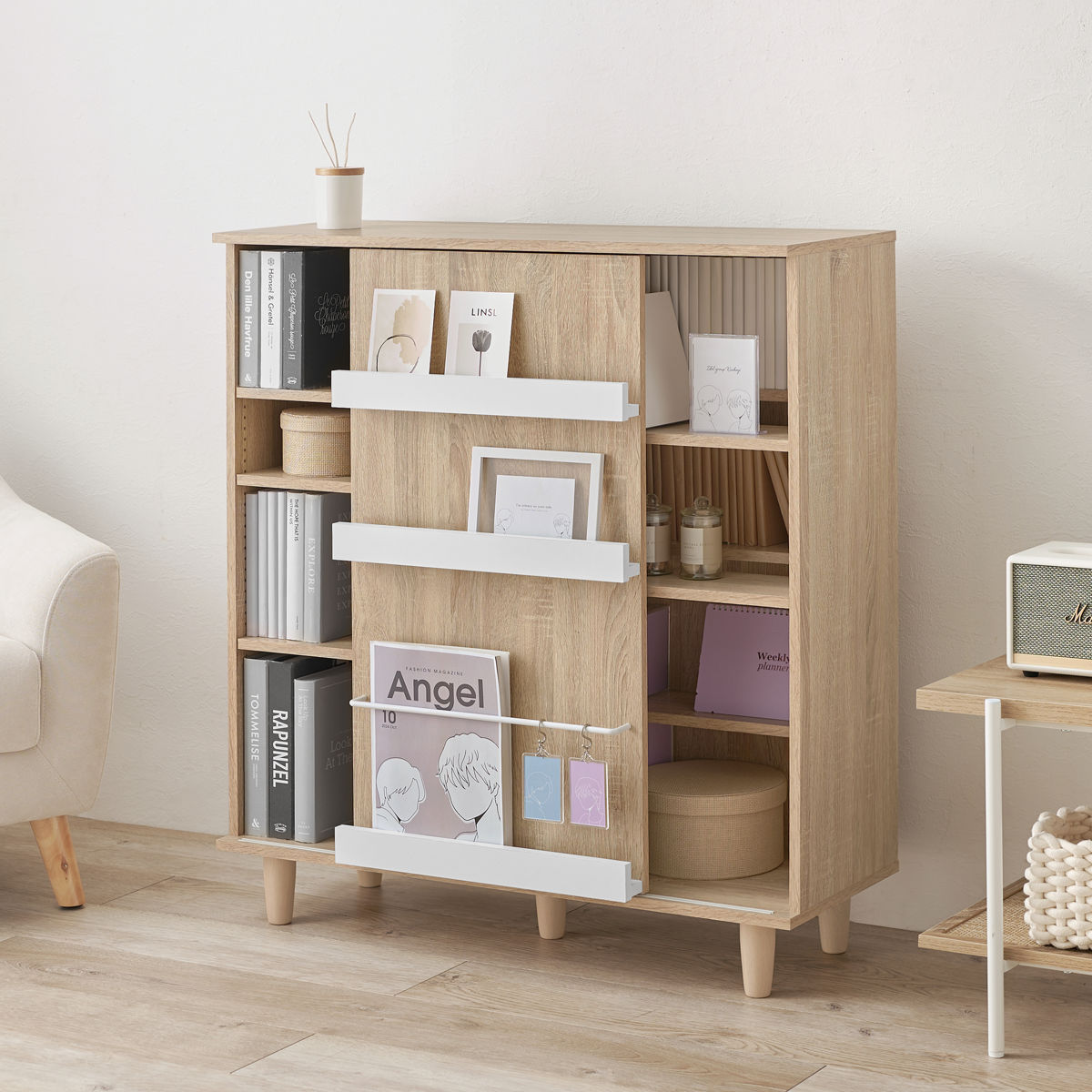 本棚 幅90.5cm コミック約400冊収納 スライドラック 可動棚 （ ブック