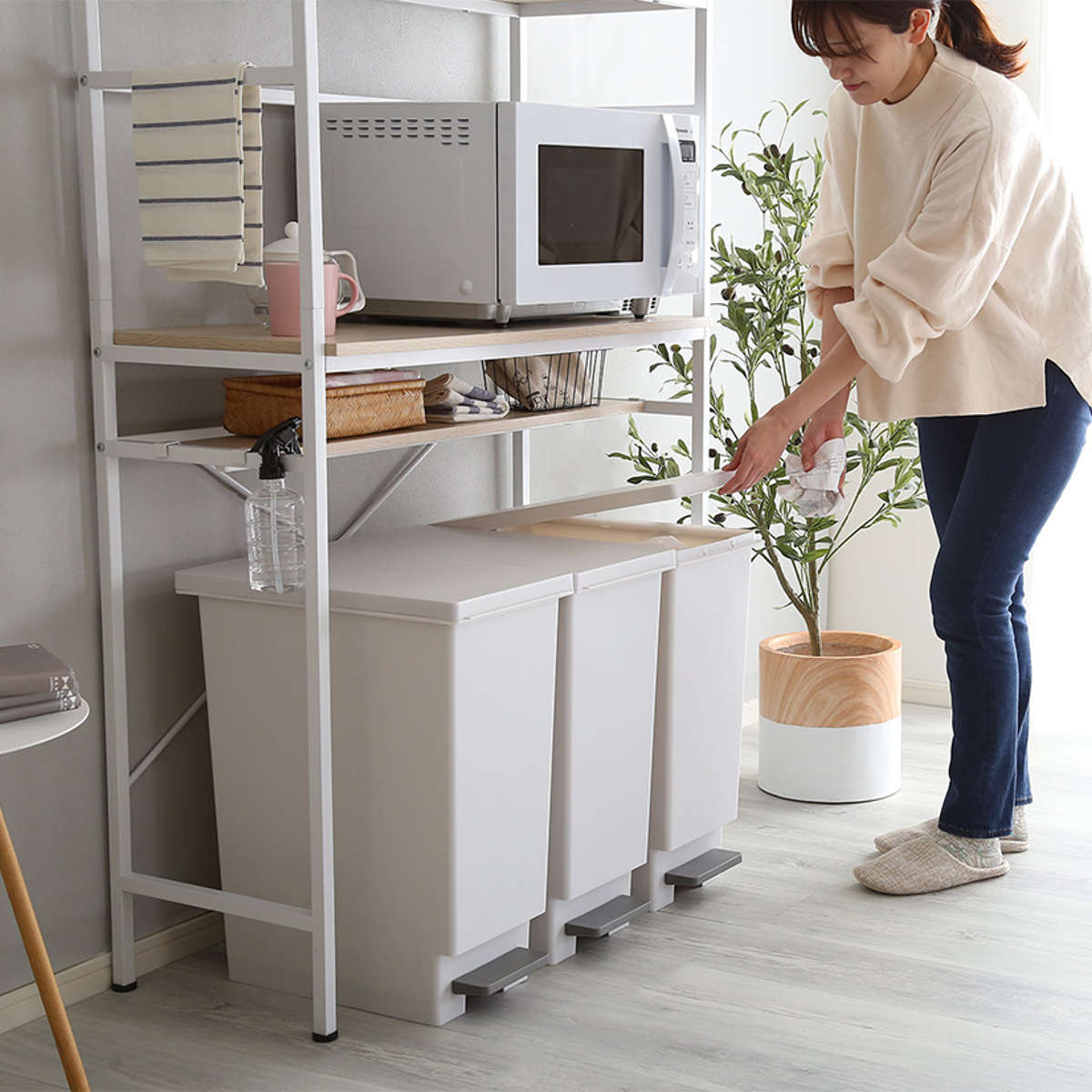 ゴミ箱上ラック 幅93.5cm ワイドタイプ 北欧調 スチールフレーム