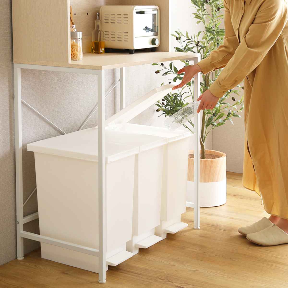 ごみ箱上ラック 幅81.5cm ワイドタイプ 北欧調 スチールフレーム