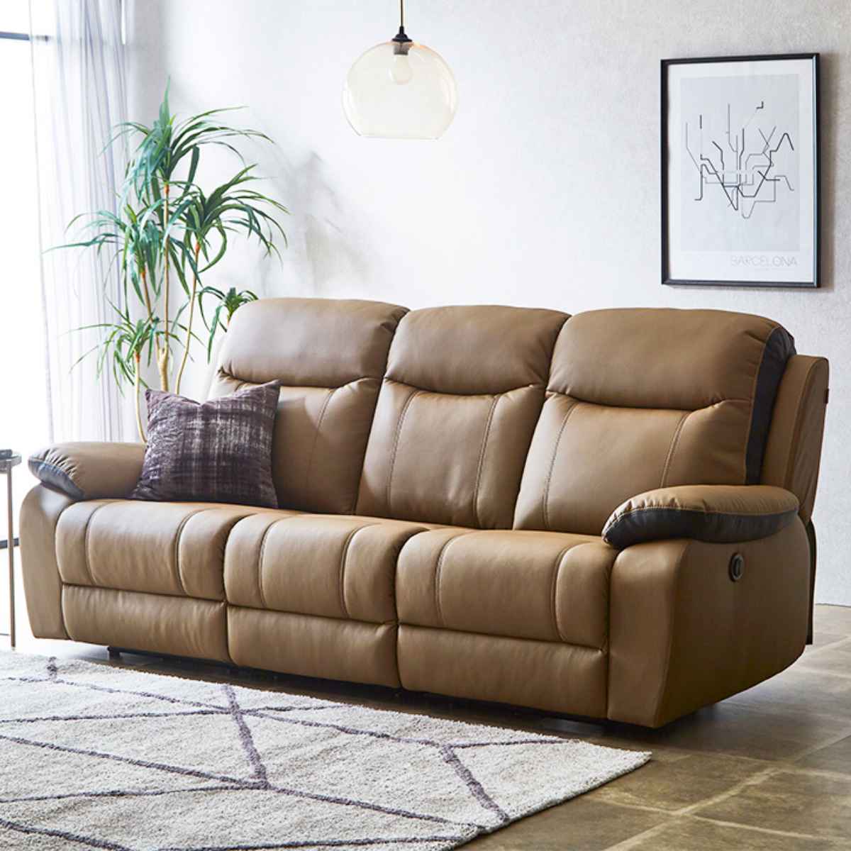 電動リクライニングソファ 3人掛け PUレザー 幅202cm （ USBポート付き