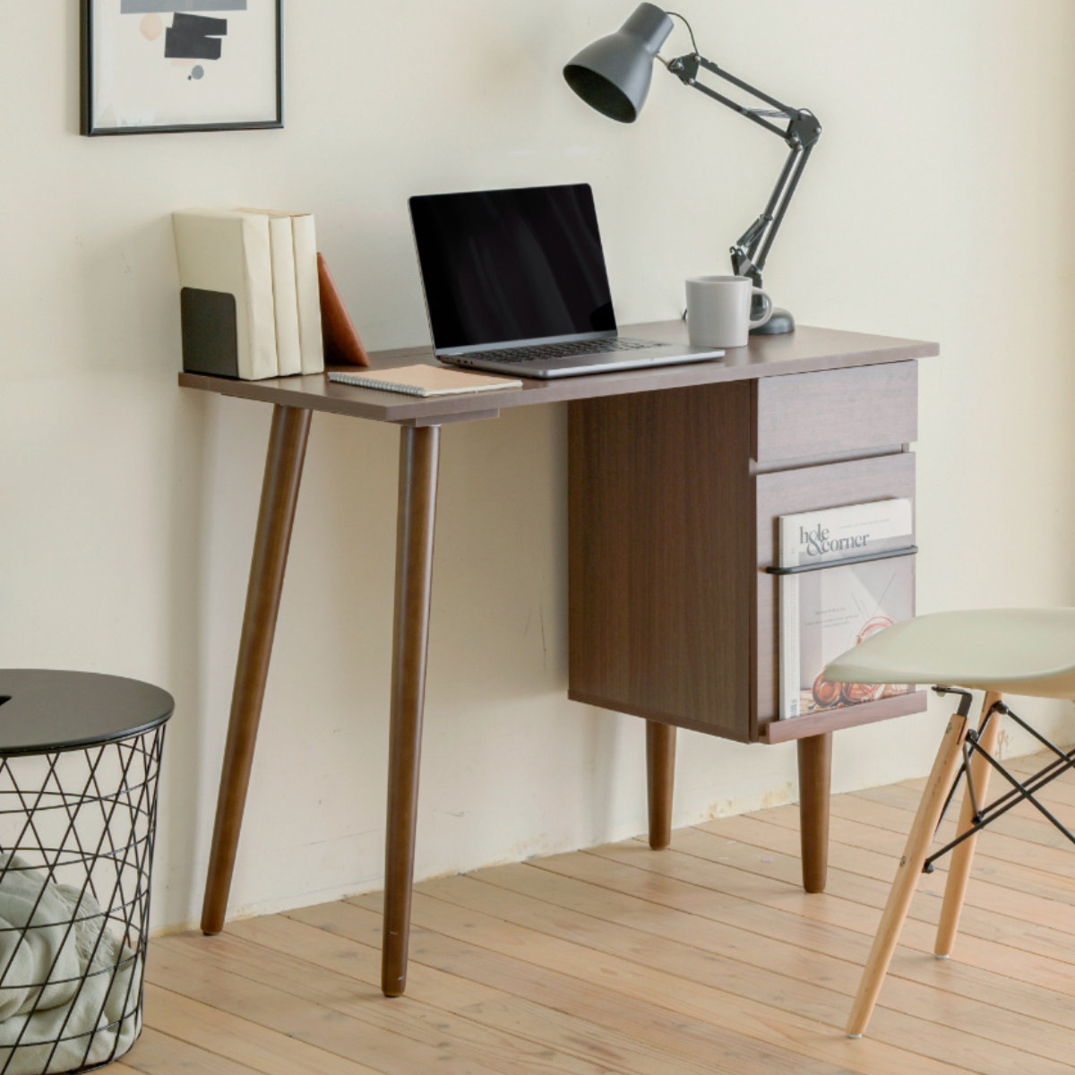 ワークデスク 引き出し付き 木製 幅94cm ディスプレイラック （ デスク