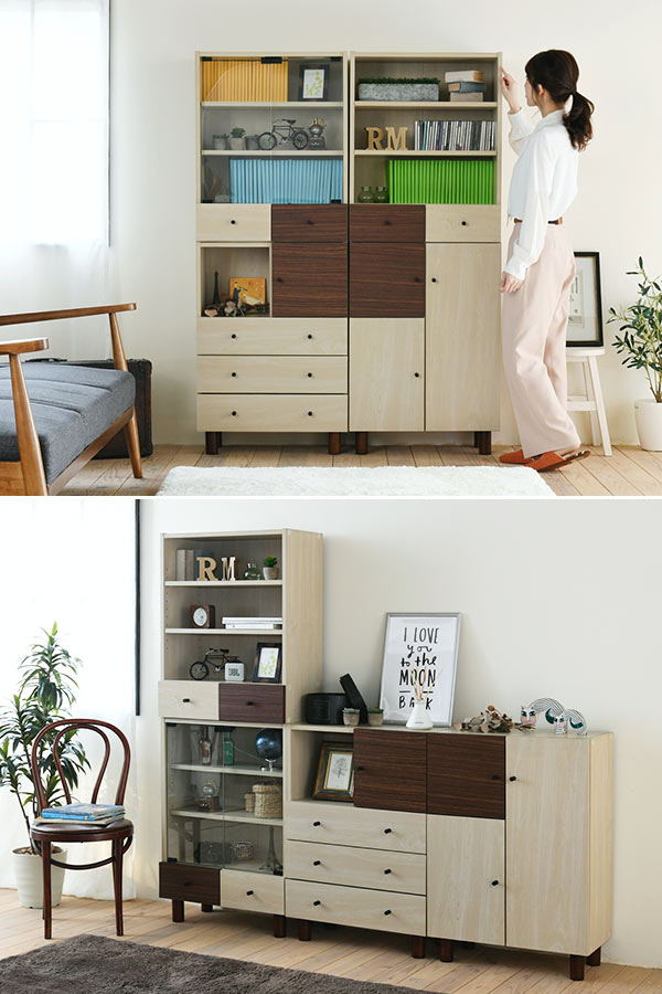 dショッピング |キャビネット 幅60cm ガラス扉 引出し付 ツートーン