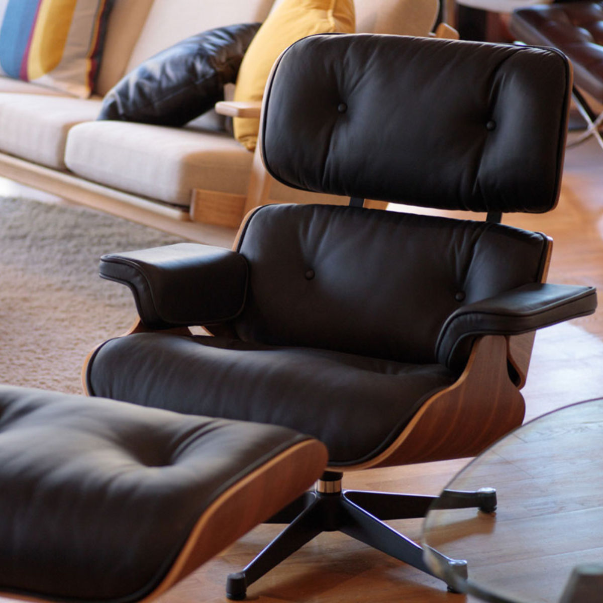 リビングチェア 座面高42cm 本革 ウォールナット イームズ ラウンジ