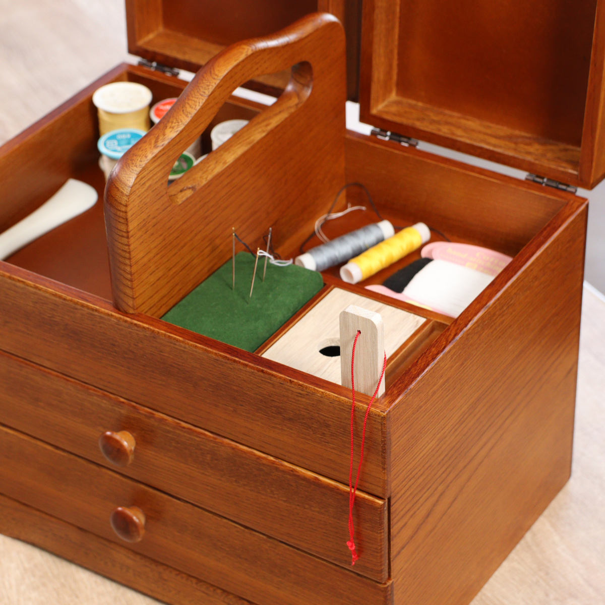 ソーイングボックス 木製 引出し付 あおい 幅32.5cm （ 日本製 天然木