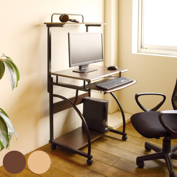 パソコンデスク 幅60cm ラック付き キャスター付き 木目調 （ PCデスク