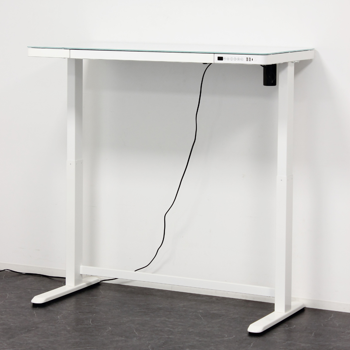 電動昇降式デスク 幅120cm メモリー機能付 ガラス天板 引き出し