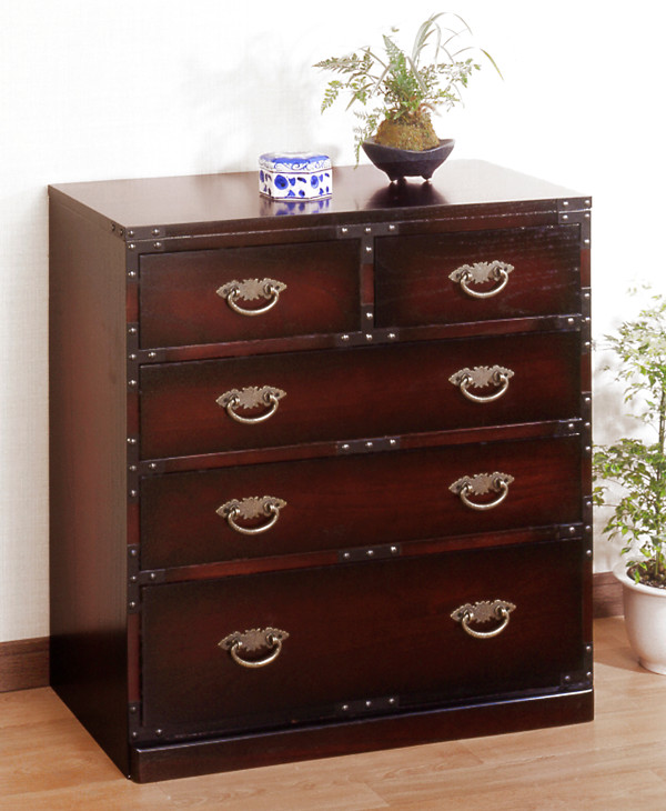 チェスト 4段 民芸調たんす 古美調引手 幅67cm （ 箪笥 和風民芸調