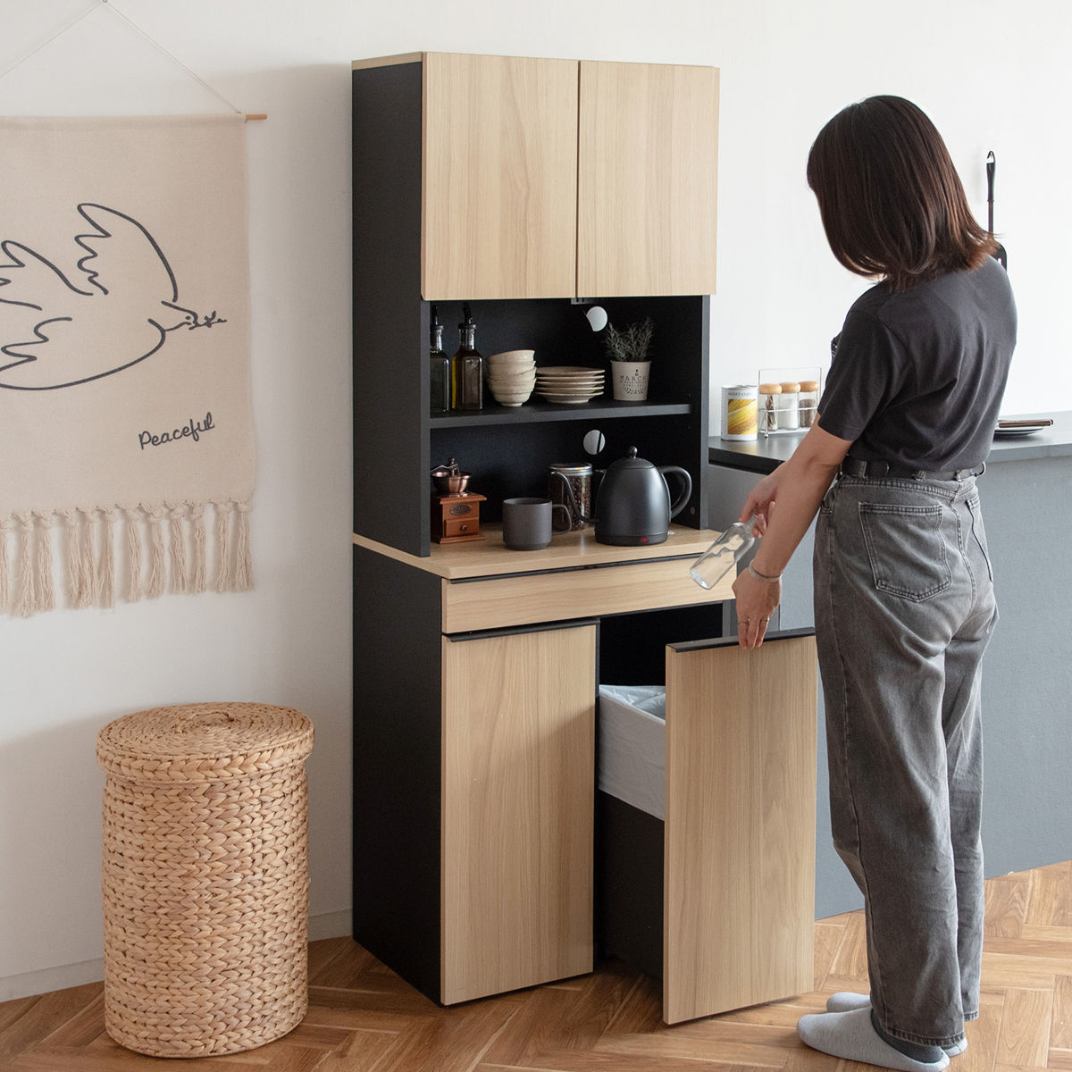 dショッピング |食器棚 45Lゴミ箱 一体型 幅60cm ダストボックスラック