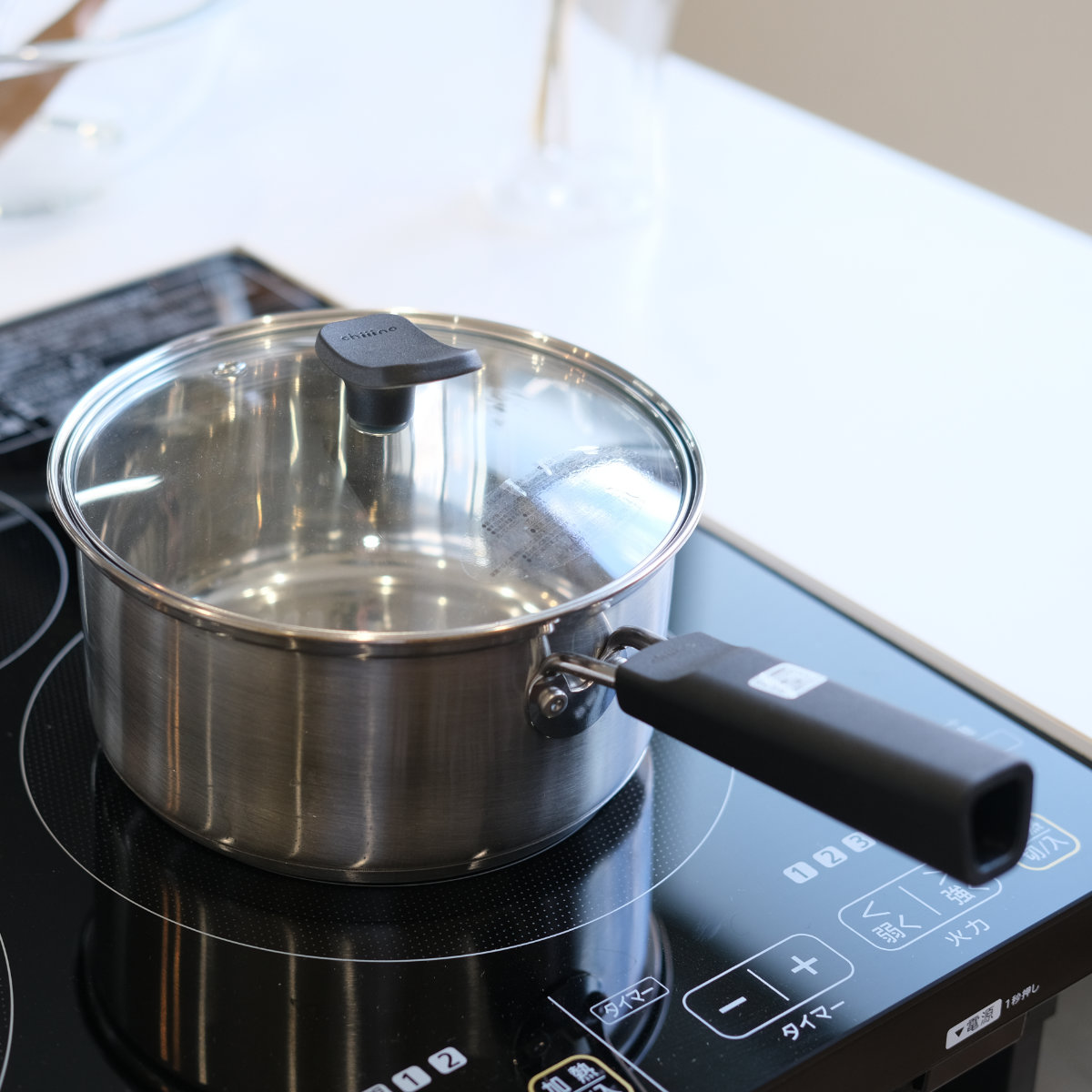 片手鍋 16cm IH対応 チーノ ステンレス製 3層底 ガラス蓋付き （ なべ