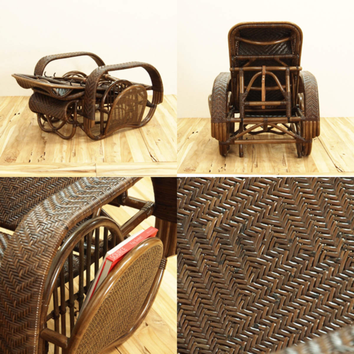 籐 座椅子 フットレスト付 ハイバック 三つ折椅子 ラタン家具 WAHOO 座