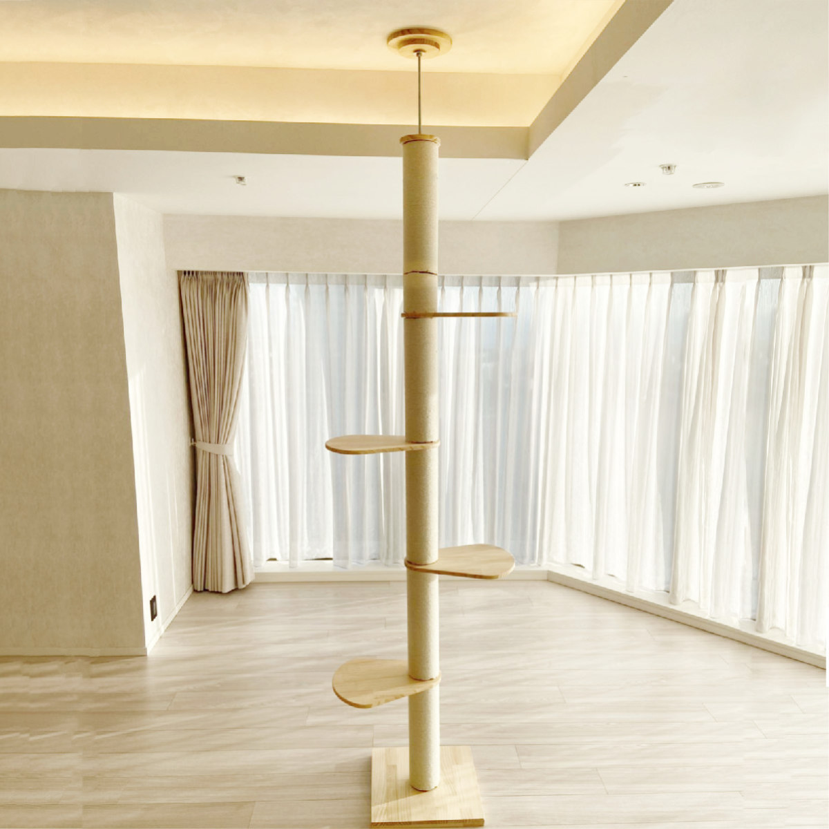 キャットタワー ねこぞく ブーレ 木製 突っ張り スリム （ キャット