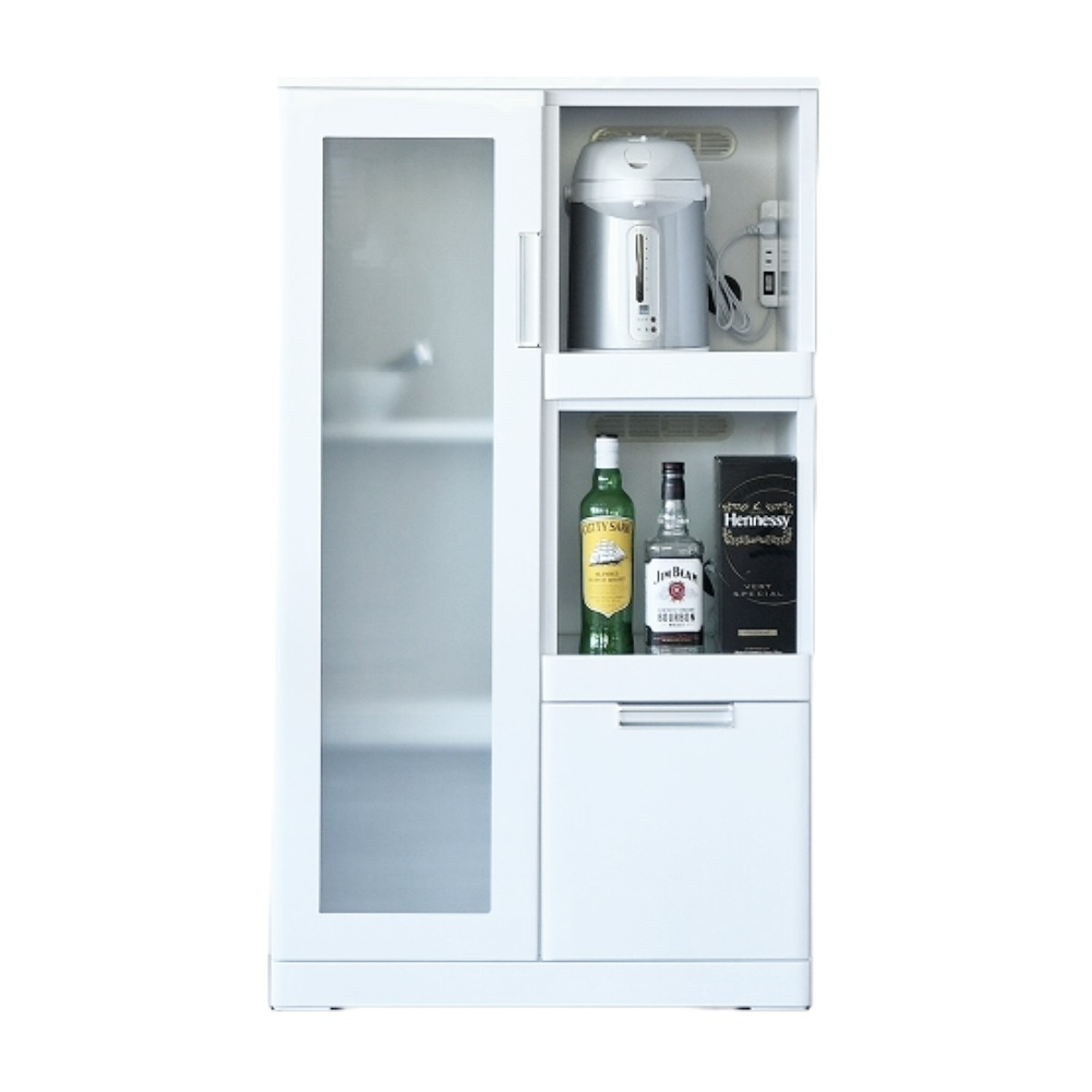 レンジ台 ガラス扉 スライド2段 グロスホワイト 完成品 幅70cm