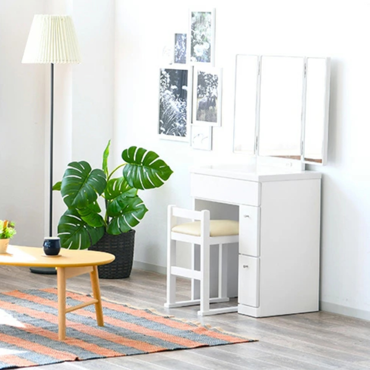 ドレッサー 鏡台 三面鏡 幅58.5cm プリマ （ 奥行41cm スツール付き