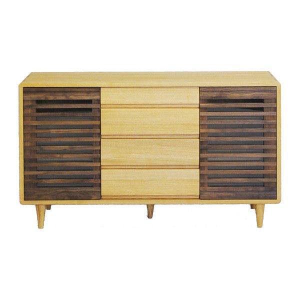 サイドボード 幅120cm キャビネット ルーバーデザイン 無垢材 （ 開梱
