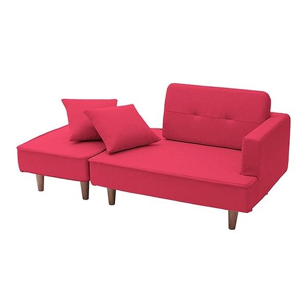 赤い布製コーナーソファ オットマン付き 赤い布製コーナーソファ