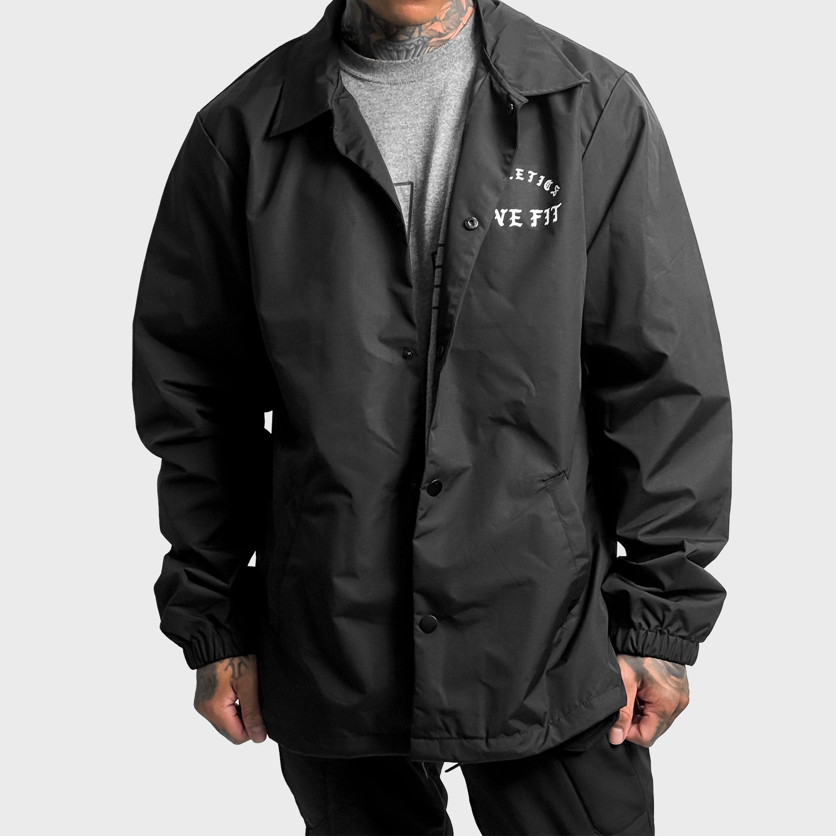 Iron Athletics Collared Coach Jacket - Black/White - Live Fit. Apparel